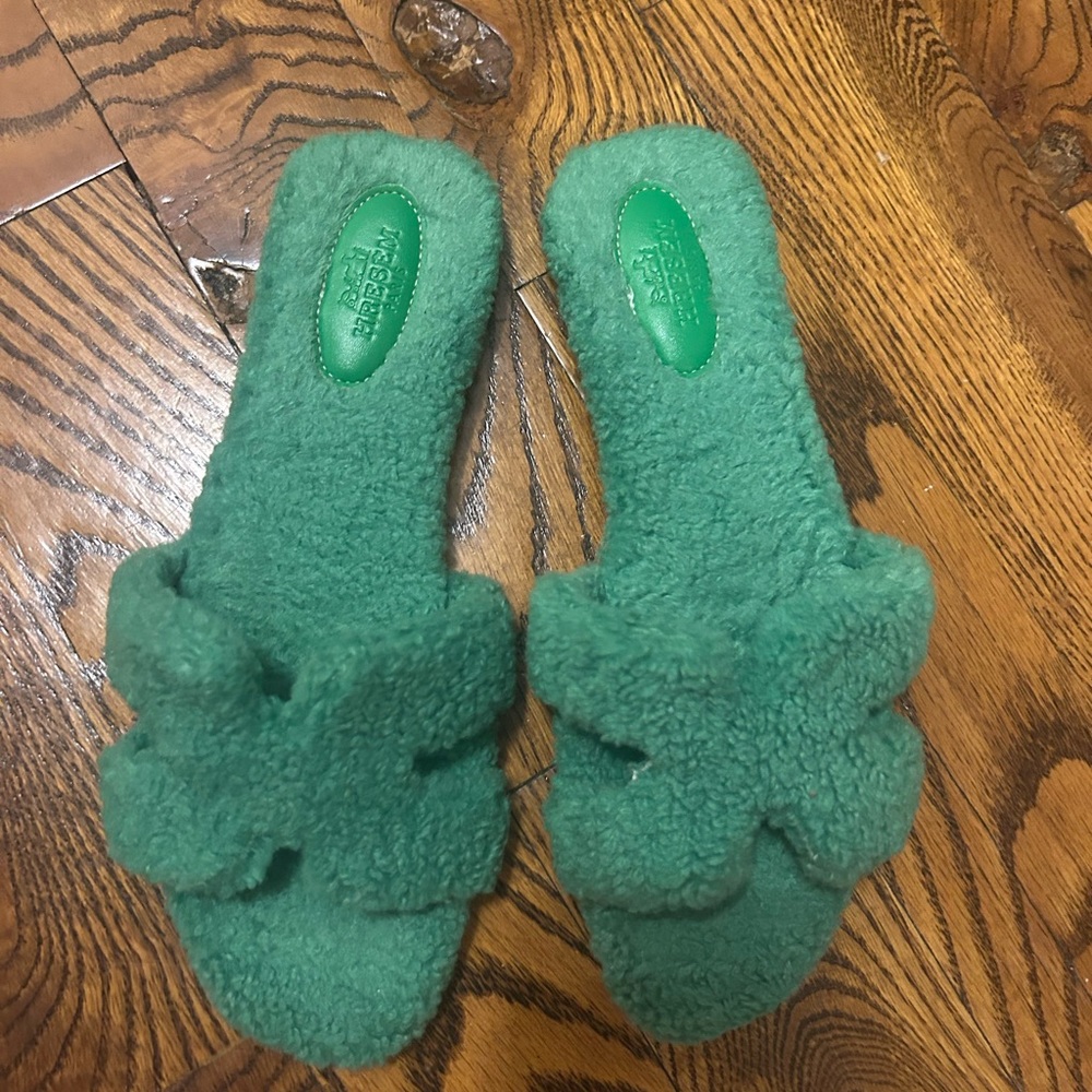 Green Fuzzy Slide Slippers/Sandals